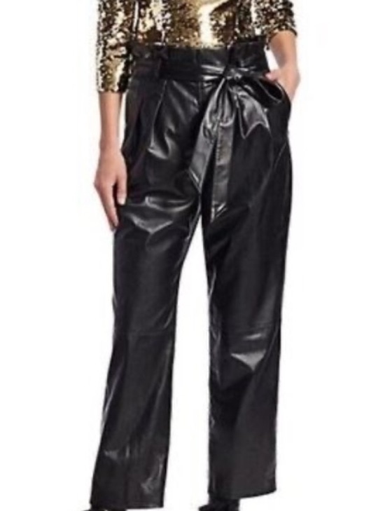 Alice + Olivia Black High-Waist Lamb Leather Straight Leg Pants